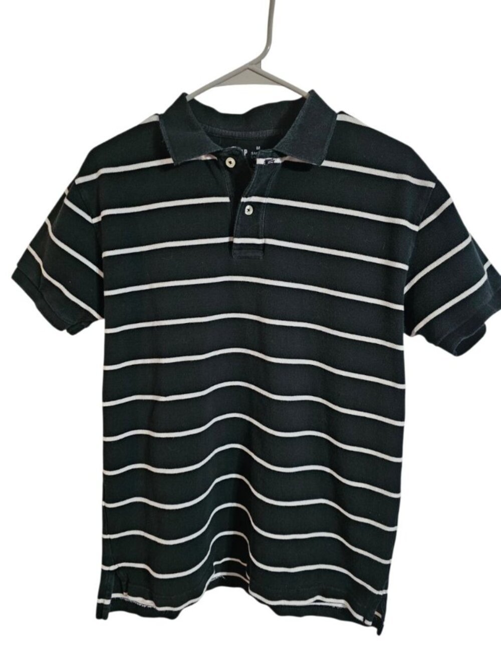 Gap Men Medium Polo Black White Striped Cotton Archival Essential Quiet Luxury - Picture 2 of 6